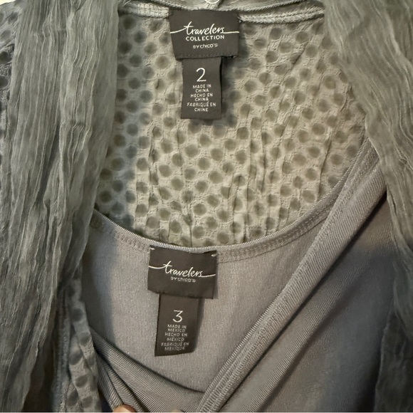 Chico's Gray Textured Layered Cardigan, Tank Top, and Matching Pants - Picture 4 of 11